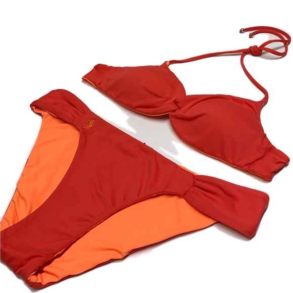 POLO Ralph Lauren Orange and Red Reversible Bikini - Picture 4 of 16
